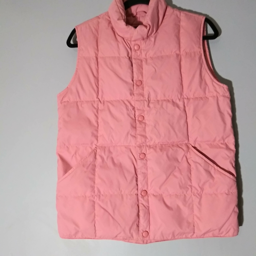 Lands' End Pink Quilted Puffer Vest Goose Down Womens large 14-16 nylon